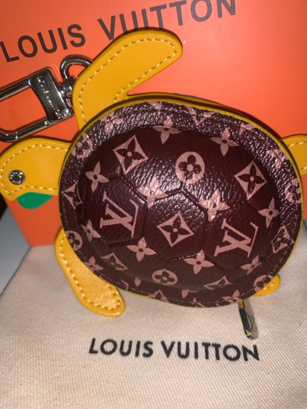 Monogram mini turtle purse/bag charm keychain zipper pouch